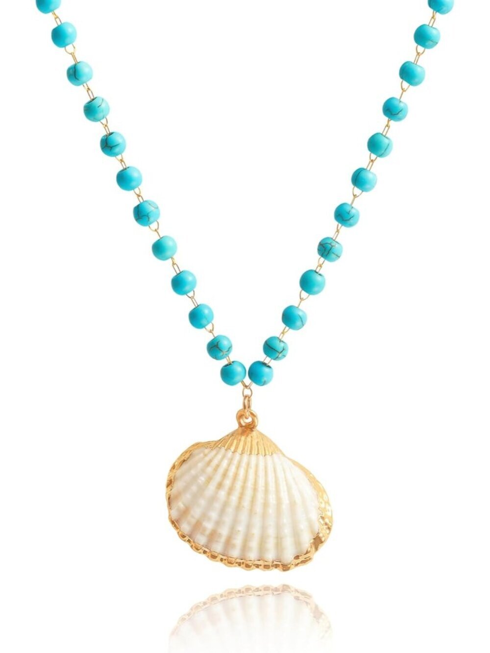 Women's Turquoise Shell 18 K Irregular Plate Dainty Compass Chain Necklaces